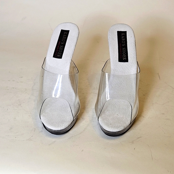 Karo's Shoes 5 inch clear mules. Size 9 wide - Picture 2 of 6